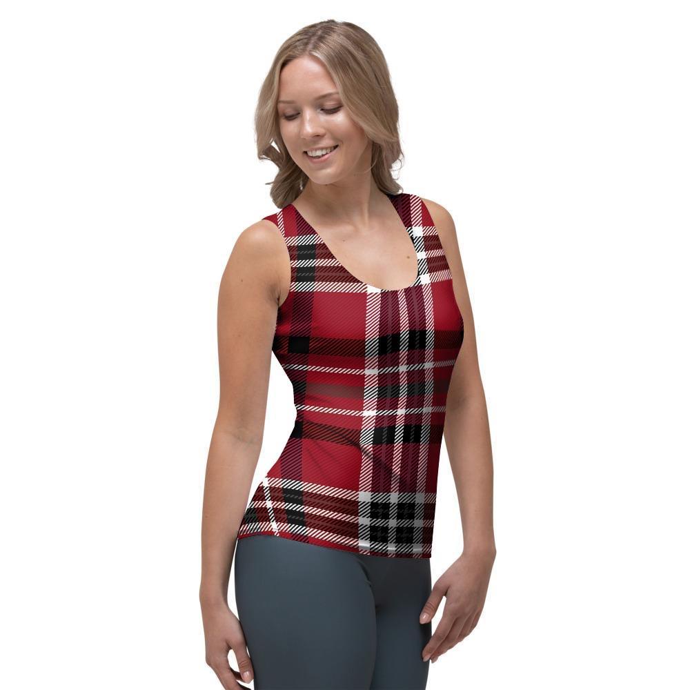 Tartan Plaid Print Women's Tank Top-grizzshop