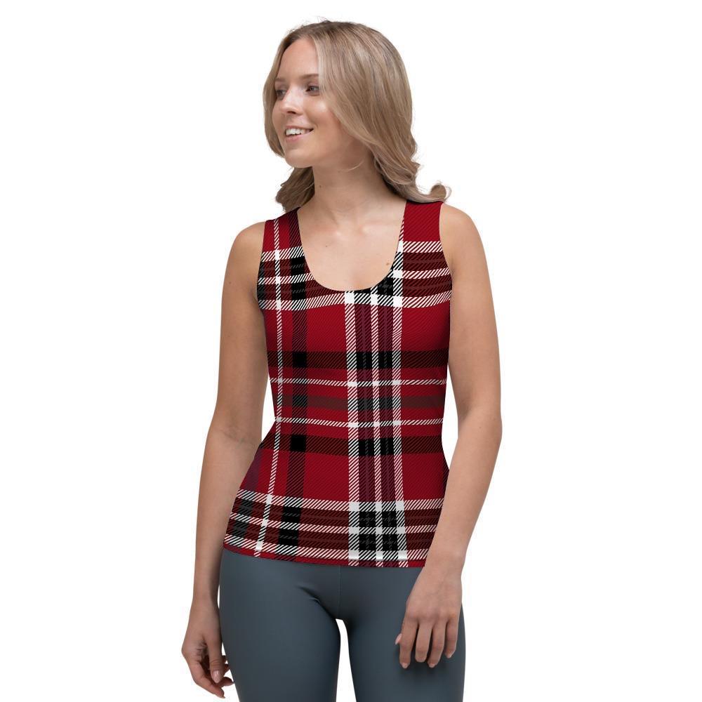 Tartan Plaid Print Women's Tank Top-grizzshop