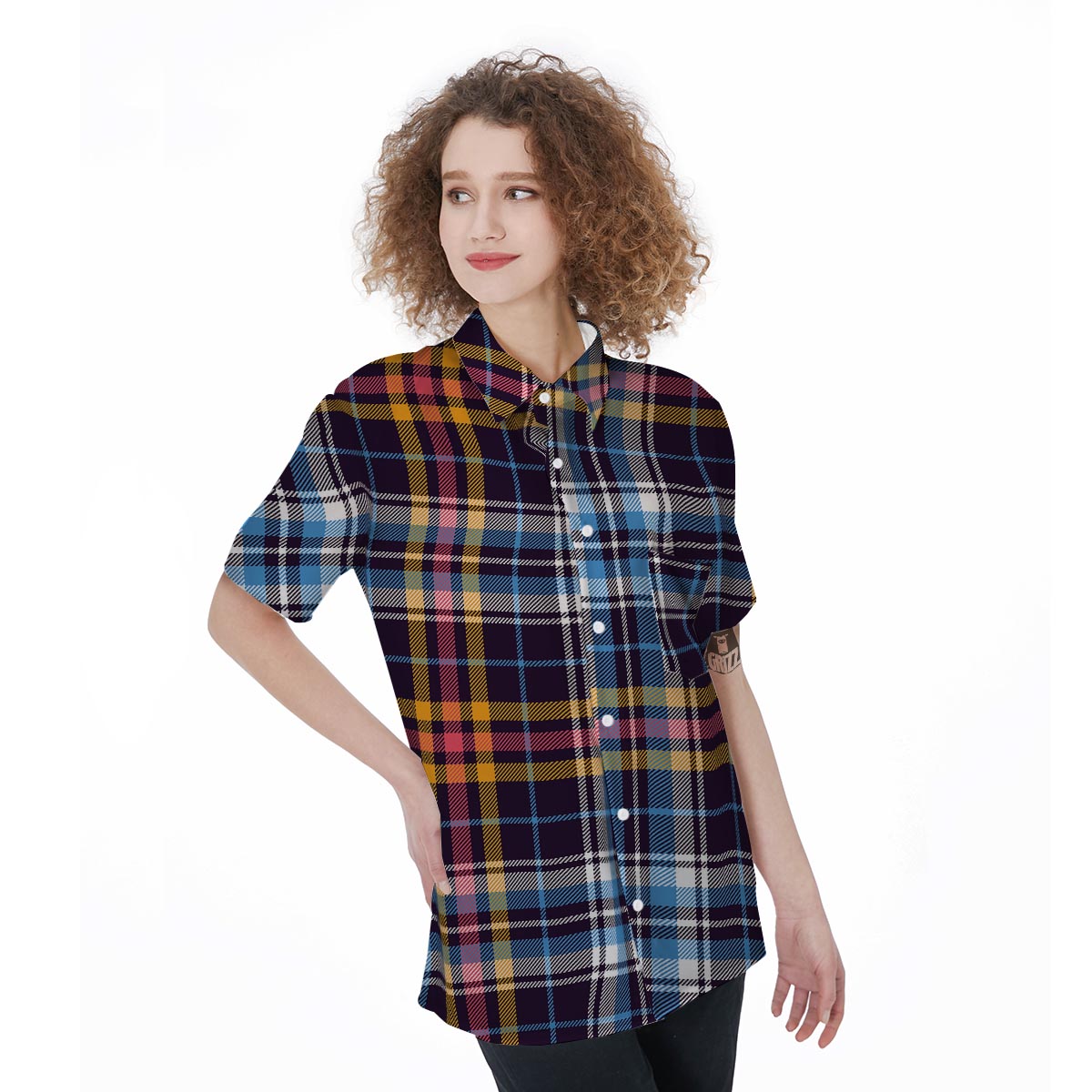 Tartan Plaid Women's Short Sleeve Shirts-grizzshop