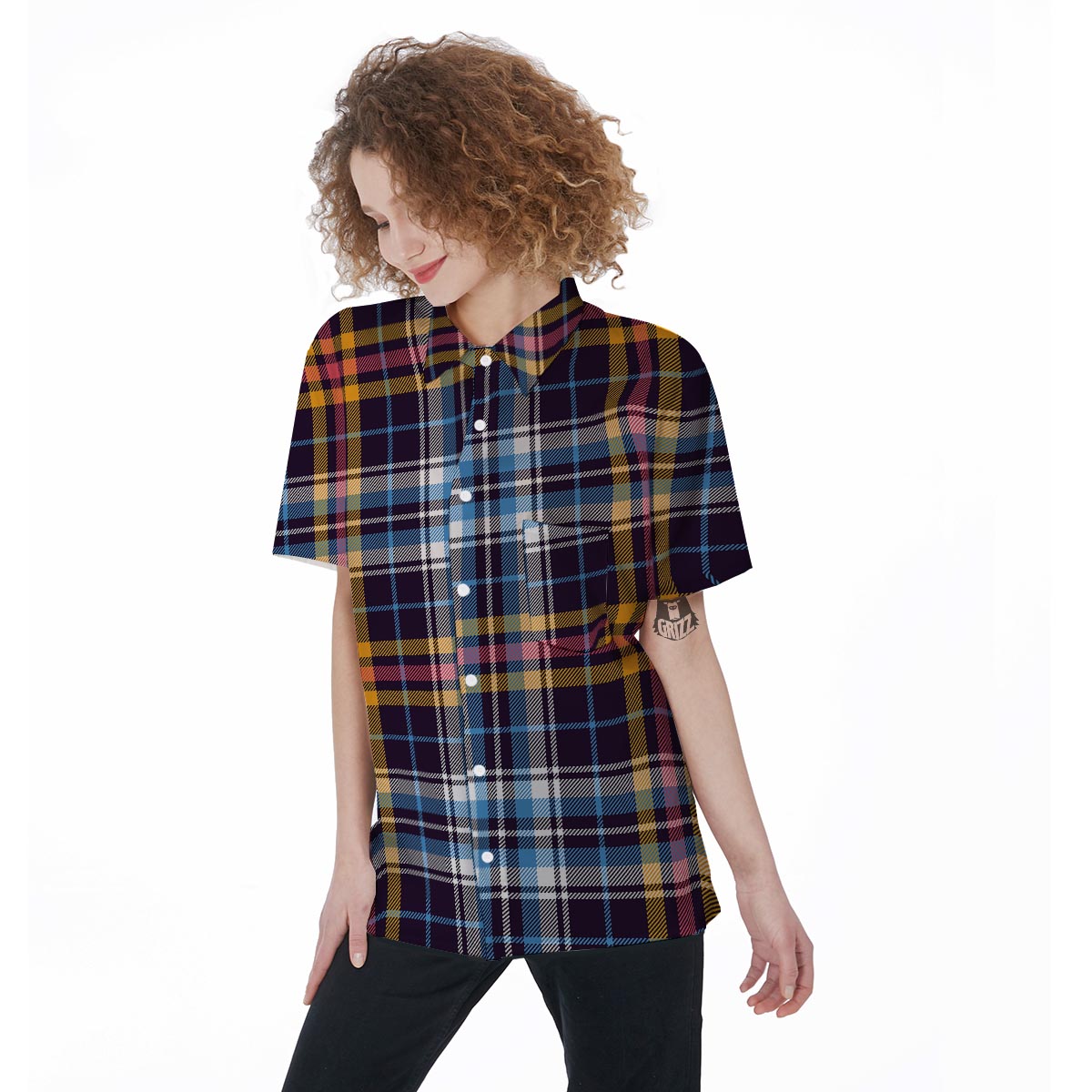 Tartan Plaid Women's Short Sleeve Shirts-grizzshop