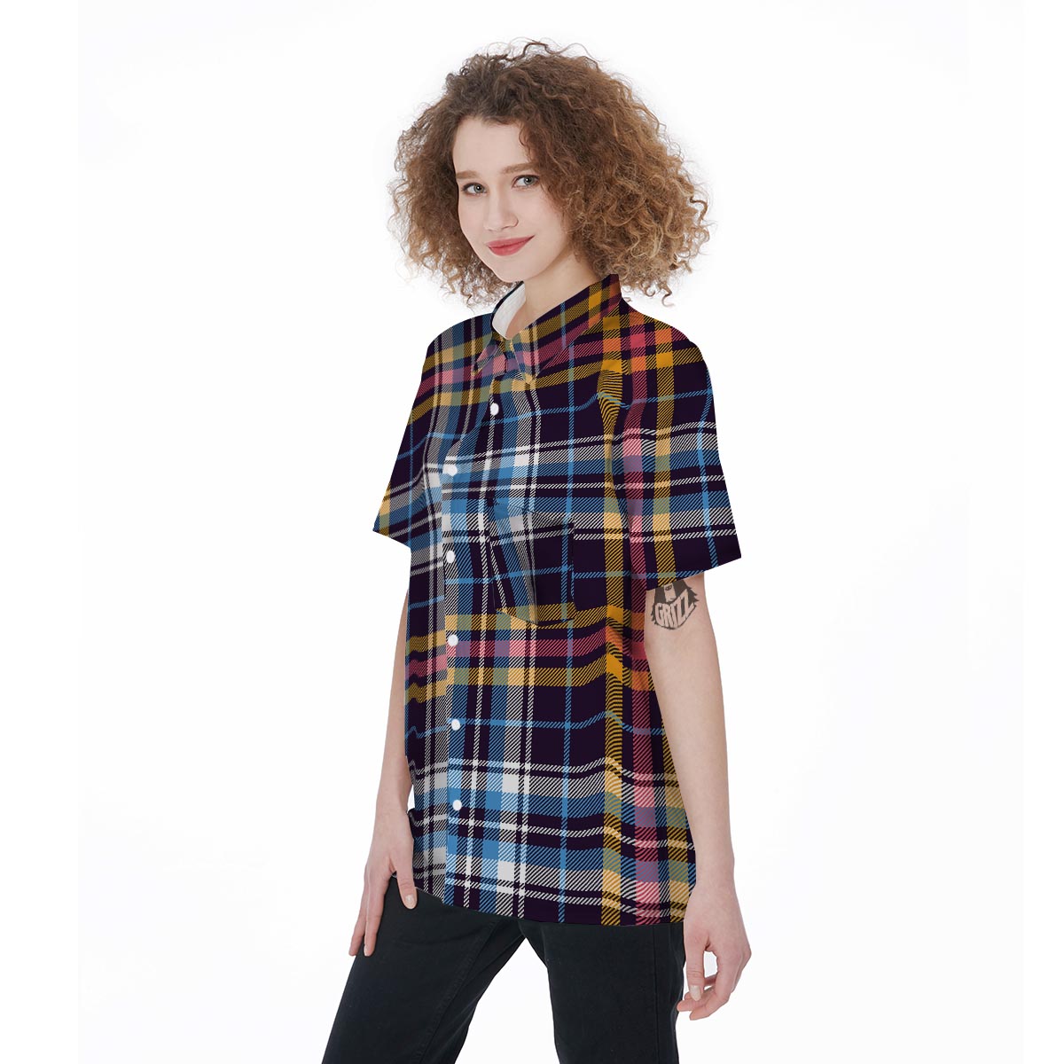 Tartan Plaid Women's Short Sleeve Shirts-grizzshop