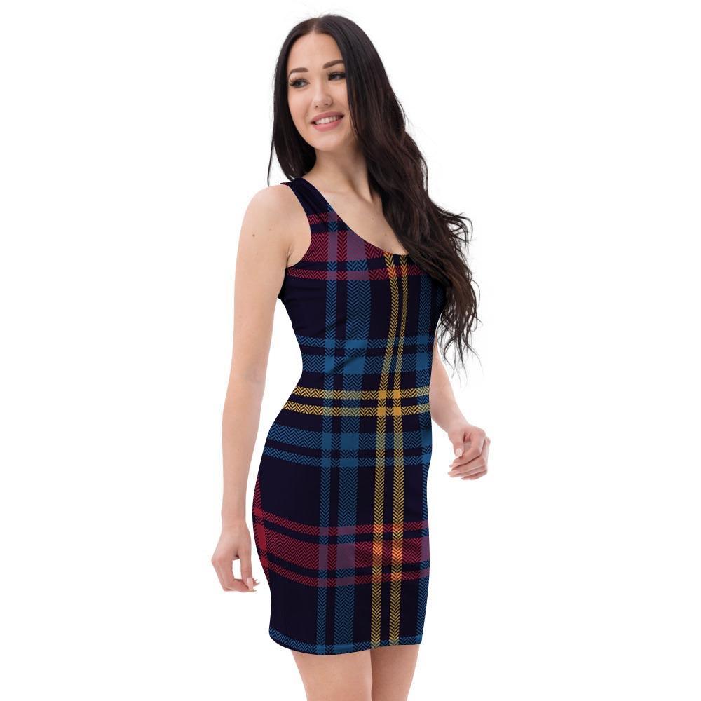 Tartan Print Bodycon Dress-grizzshop