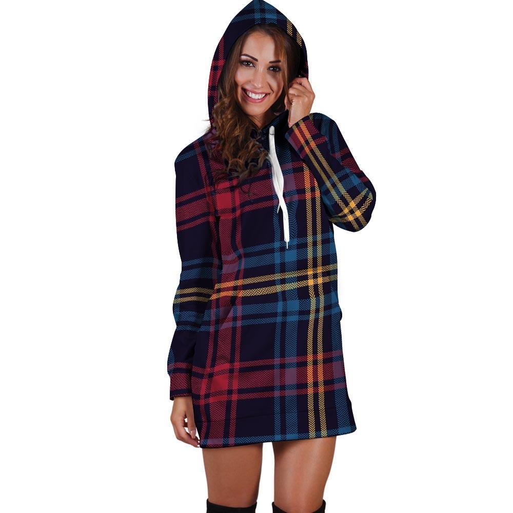 Tartan Print Hoodie Dress-grizzshop