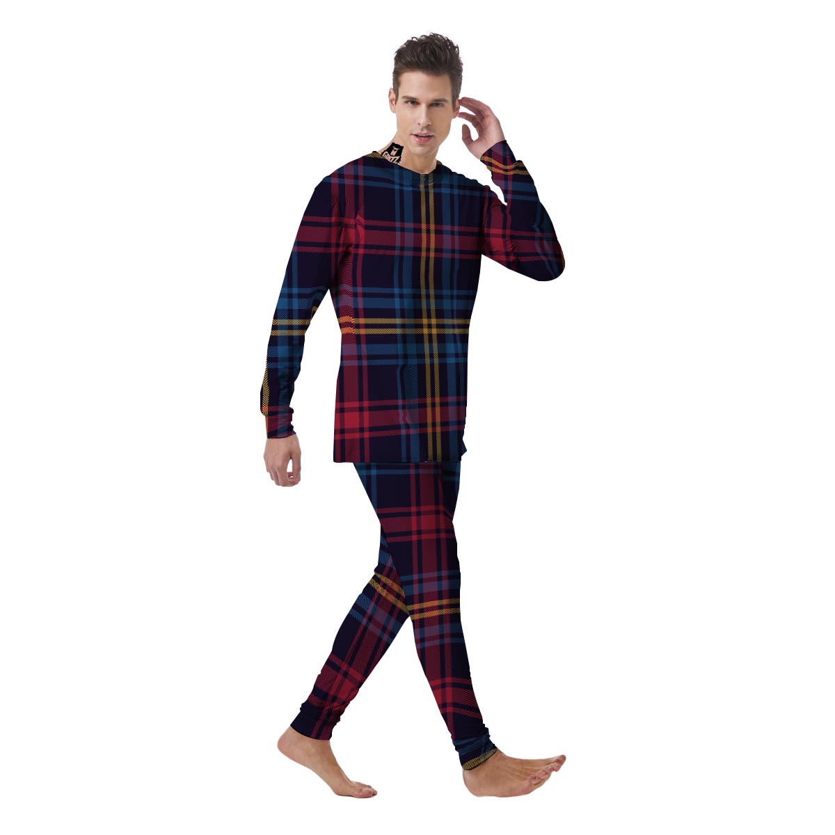 Tartan Print Men's Pajamas-grizzshop