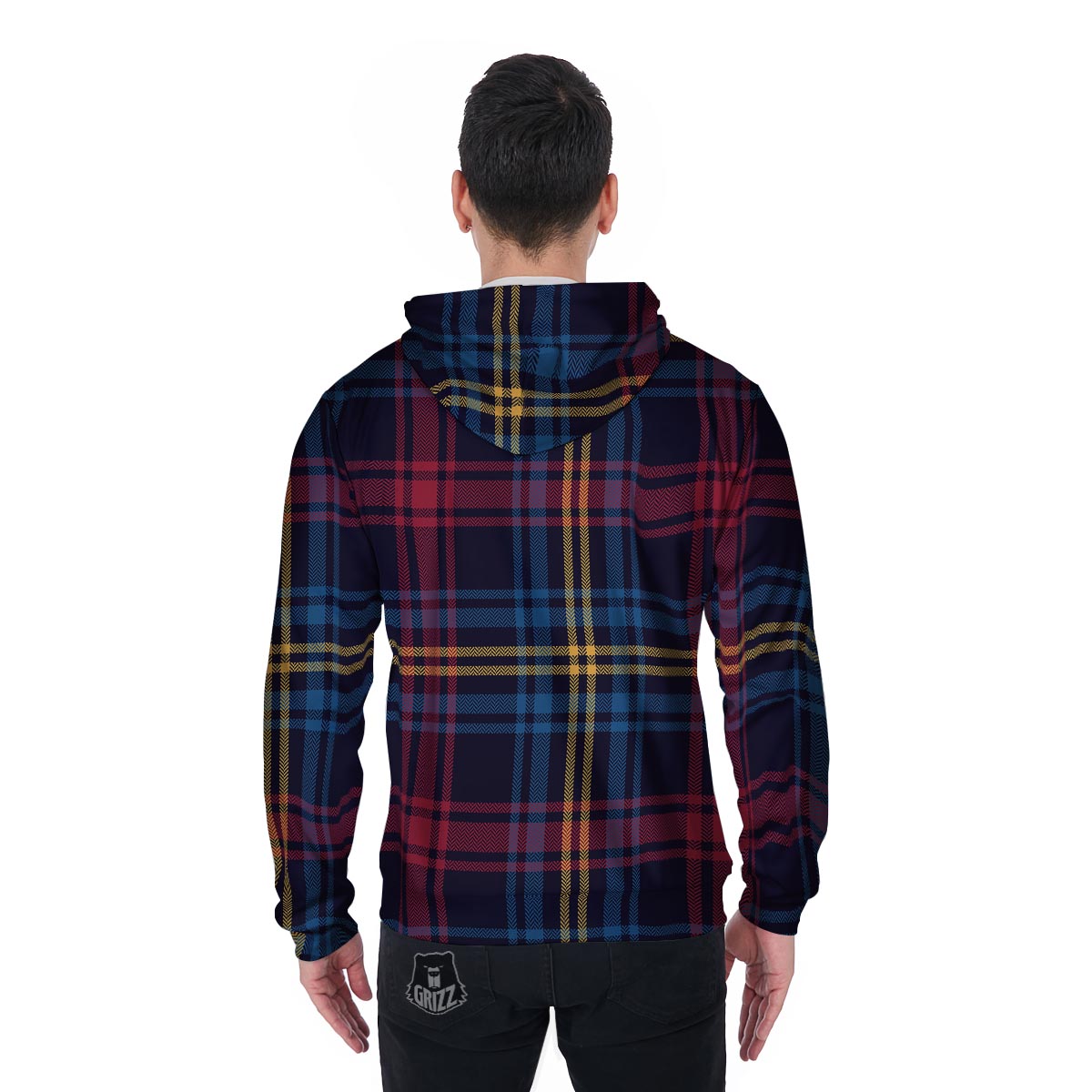 Tartan Print Men's Zip Up Hoodie-grizzshop