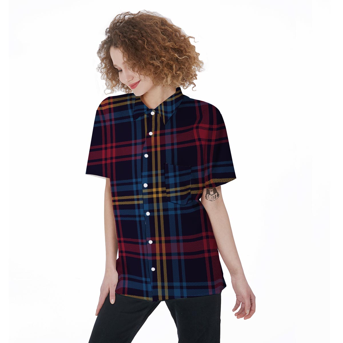 Tartan Print Women's Short Sleeve Shirts-grizzshop