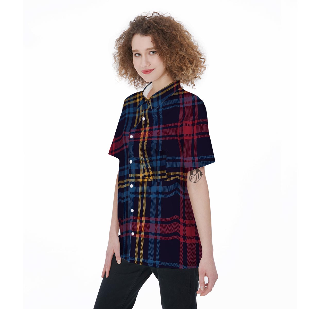 Tartan Print Women's Short Sleeve Shirts-grizzshop