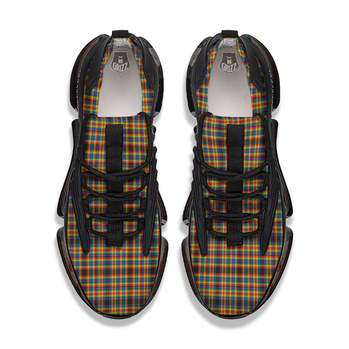 Tartan Rainbow Print Pattern Black Gym Shoes-grizzshop