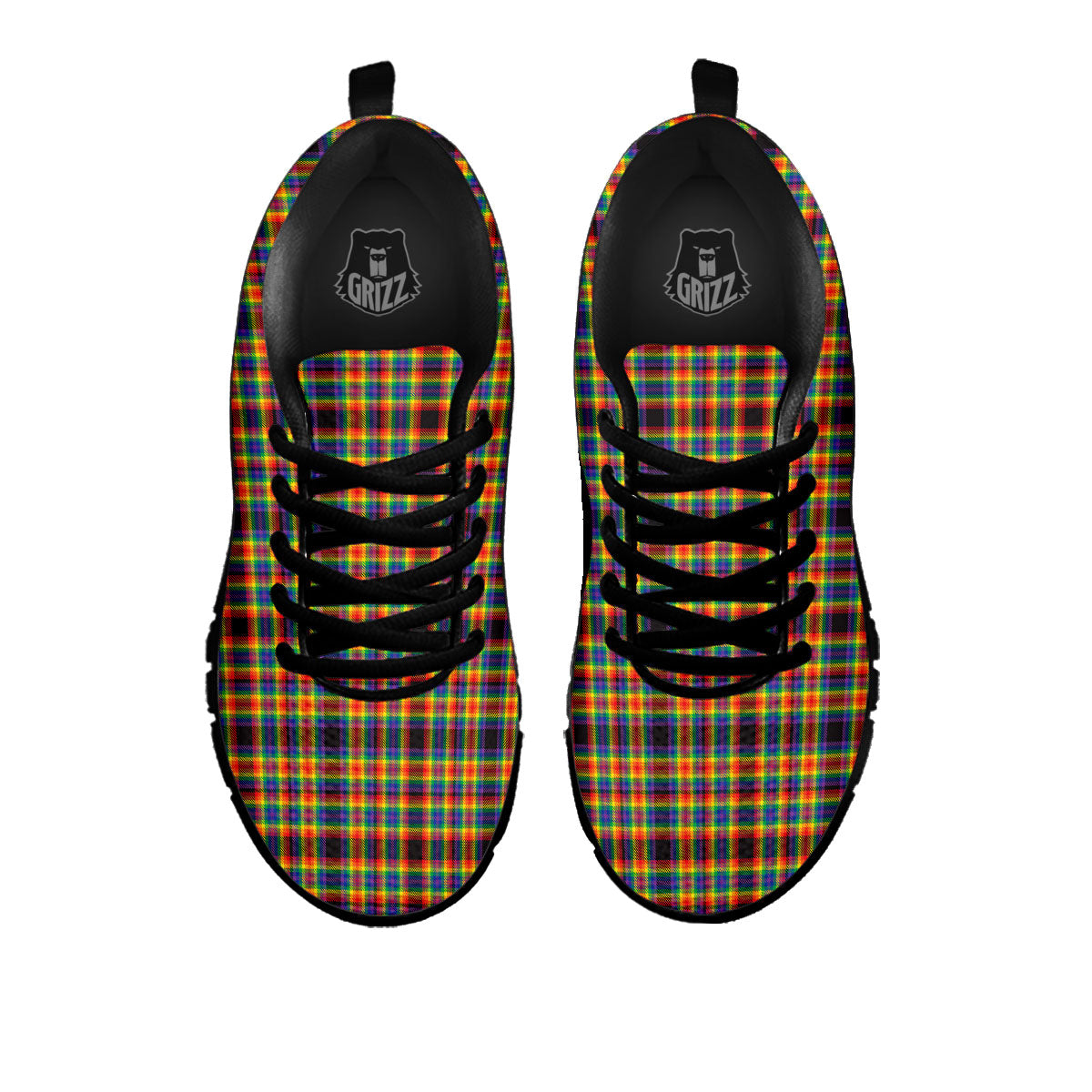 Tartan Rainbow Print Pattern Black Sneaker-grizzshop