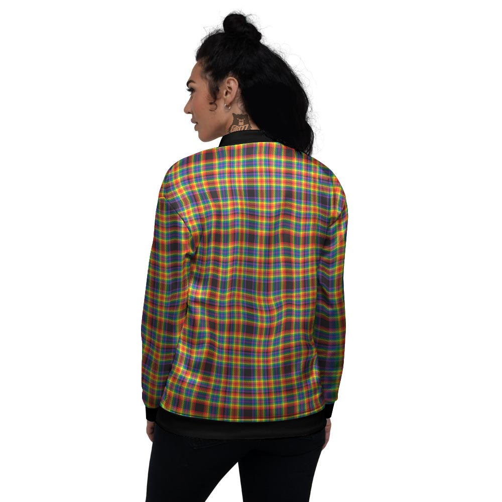 Tartan Rainbow Print Pattern Women's Bomber Jacket-grizzshop