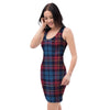 Tartan Red And Blue Plaid Bodycon Dress-grizzshop