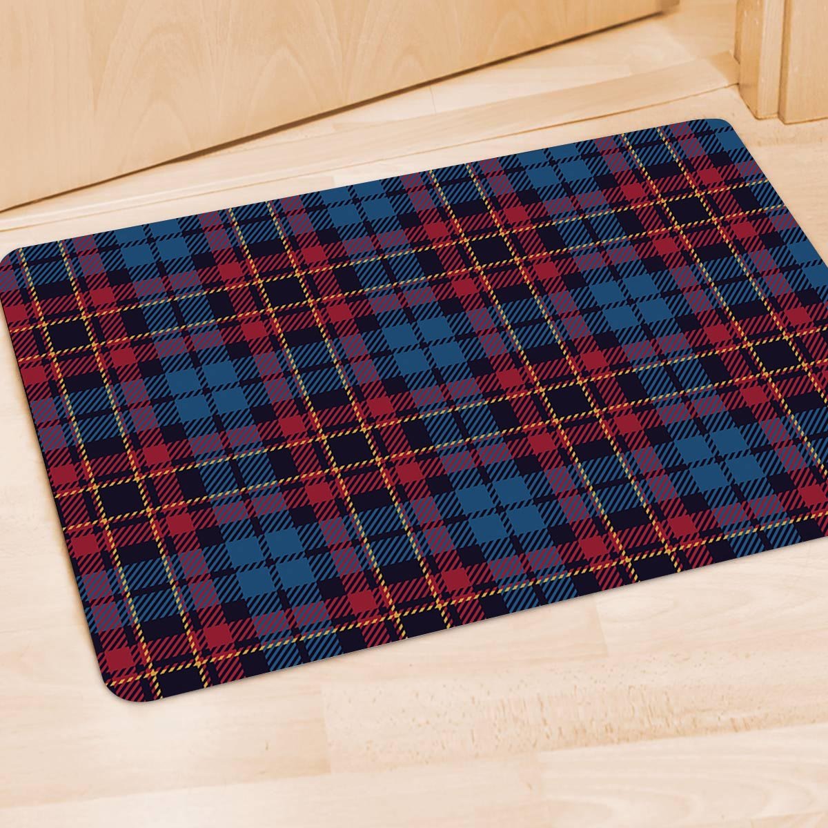 Tartan Red And Blue Plaid Door Mat-grizzshop