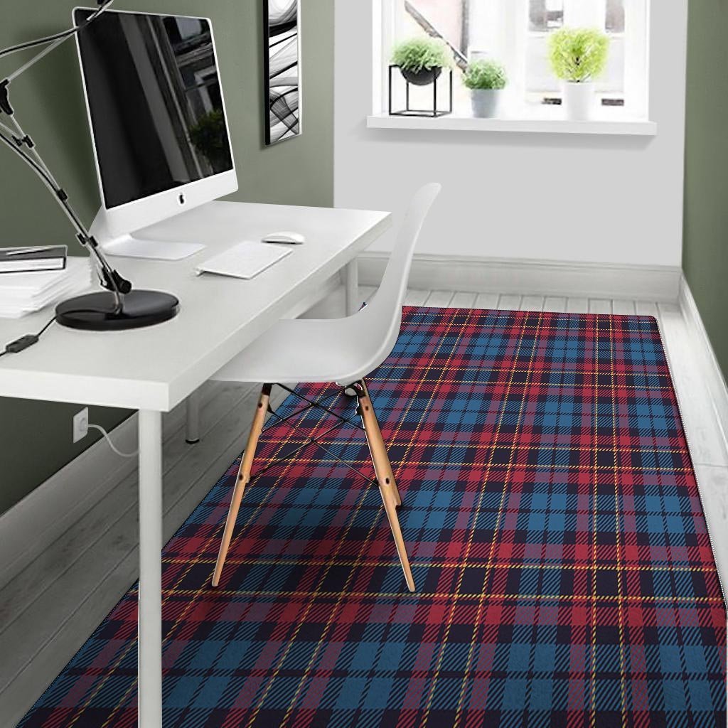 Tartan Red And Blue Plaid Floor Mat-grizzshop