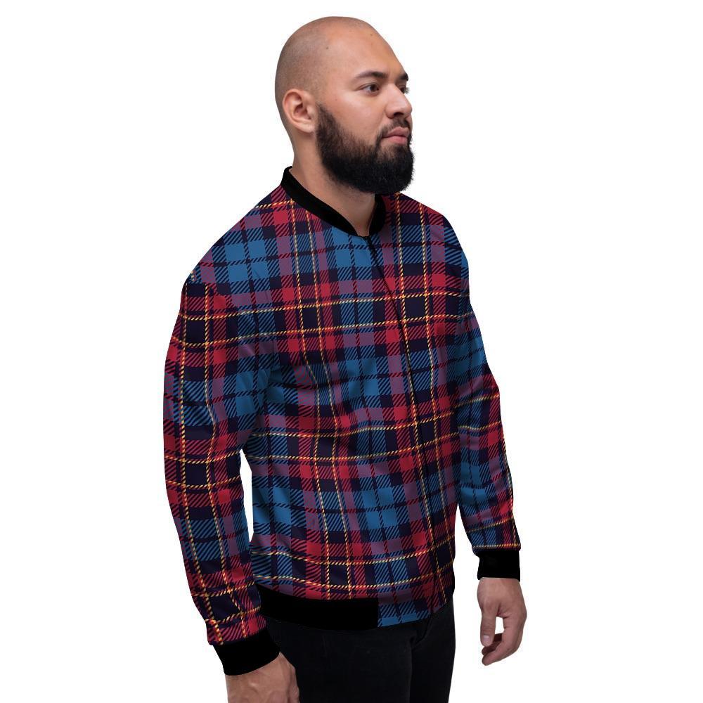 Tartan Red And Blue Plaid Men's Bomber Jacket-grizzshop