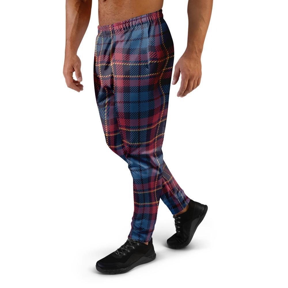 Tartan Red And Blue Plaid Men's Joggers-grizzshop