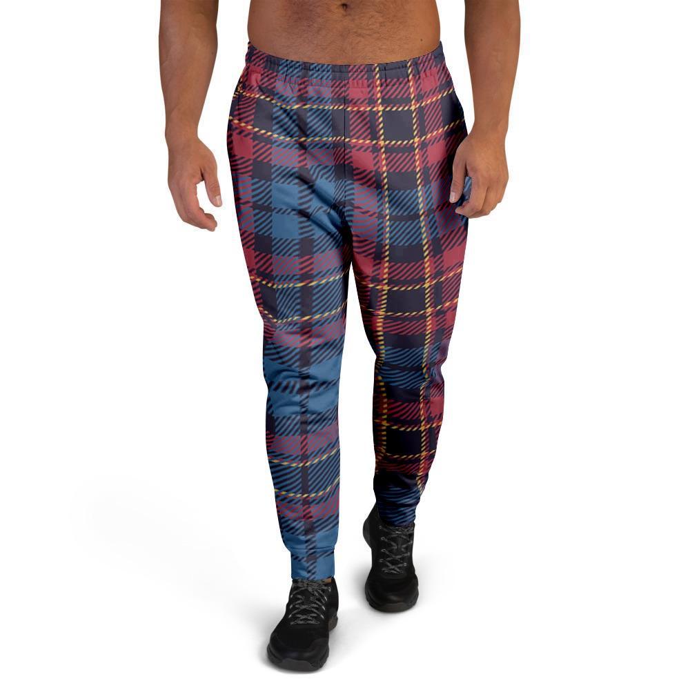 Tartan Red And Blue Plaid Men's Joggers-grizzshop