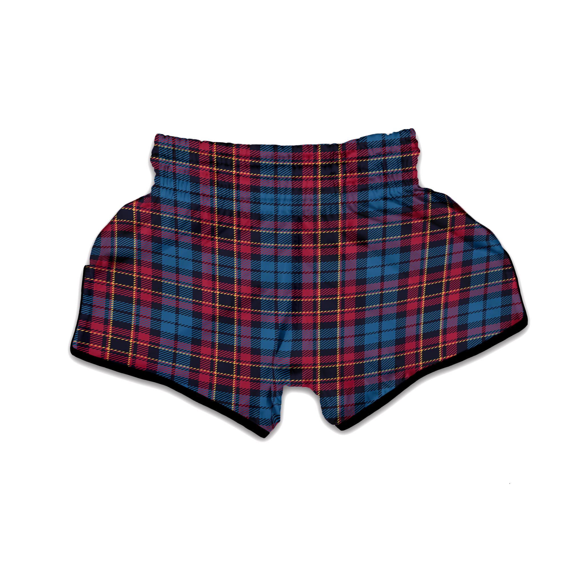 Tartan Red And Blue Plaid Muay Thai Boxing Shorts-grizzshop