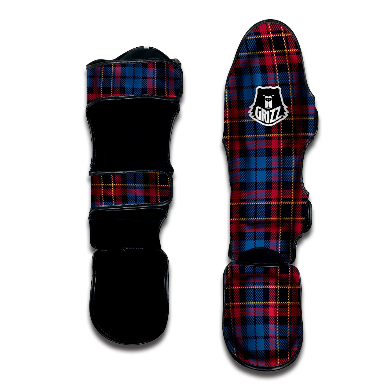 Tartan Red And Blue Plaid Muay Thai Shin Guard-grizzshop