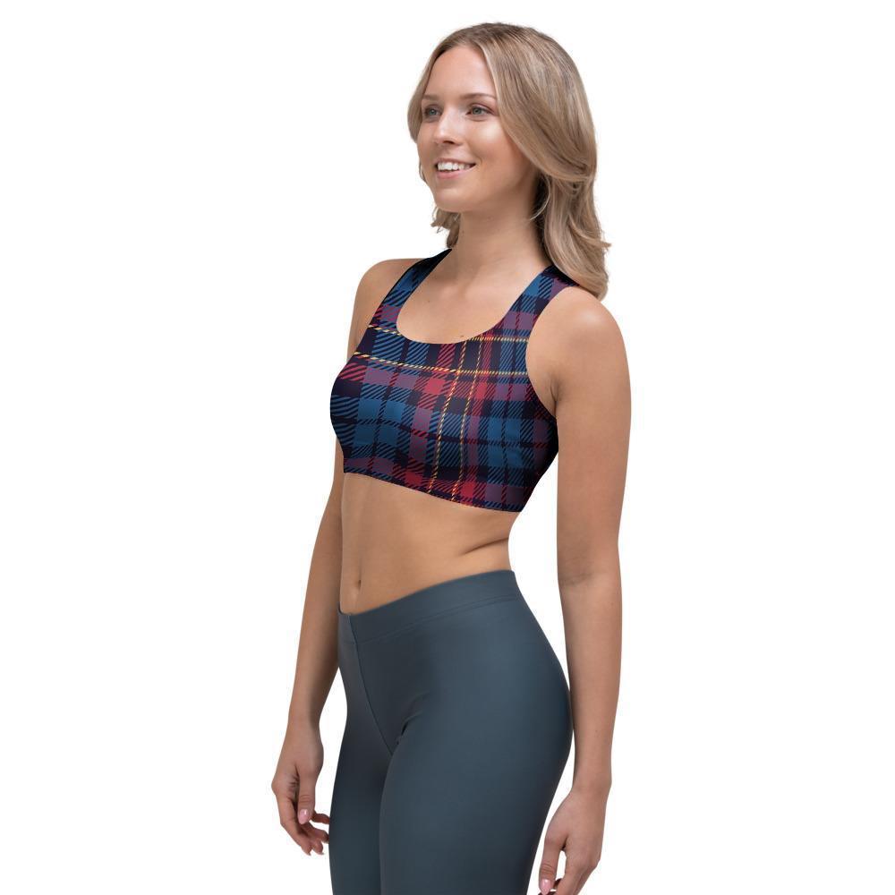 Tartan Red And Blue Plaid Sports Bra-grizzshop