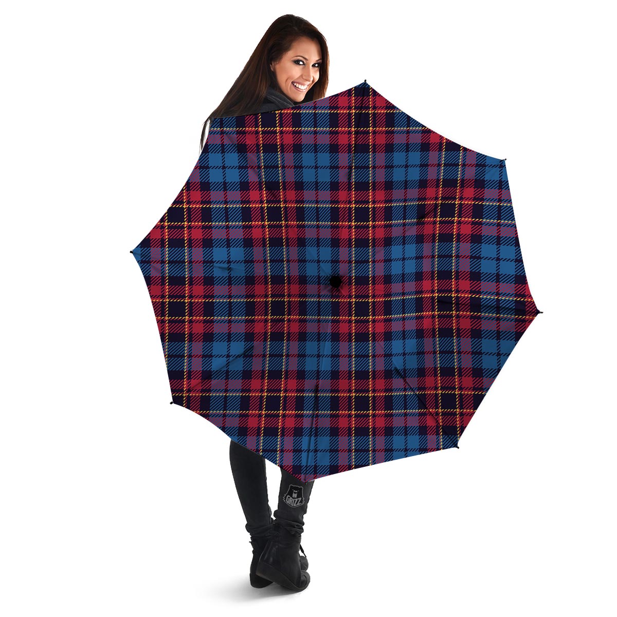 Tartan Red And Blue Plaid Umbrella-grizzshop