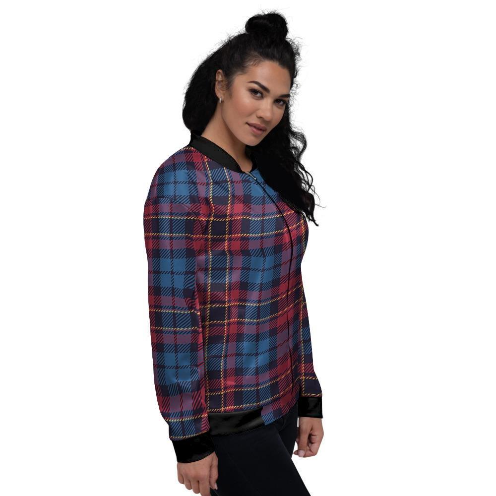 Tartan Red And Blue Plaid Women's Bomber Jacket-grizzshop