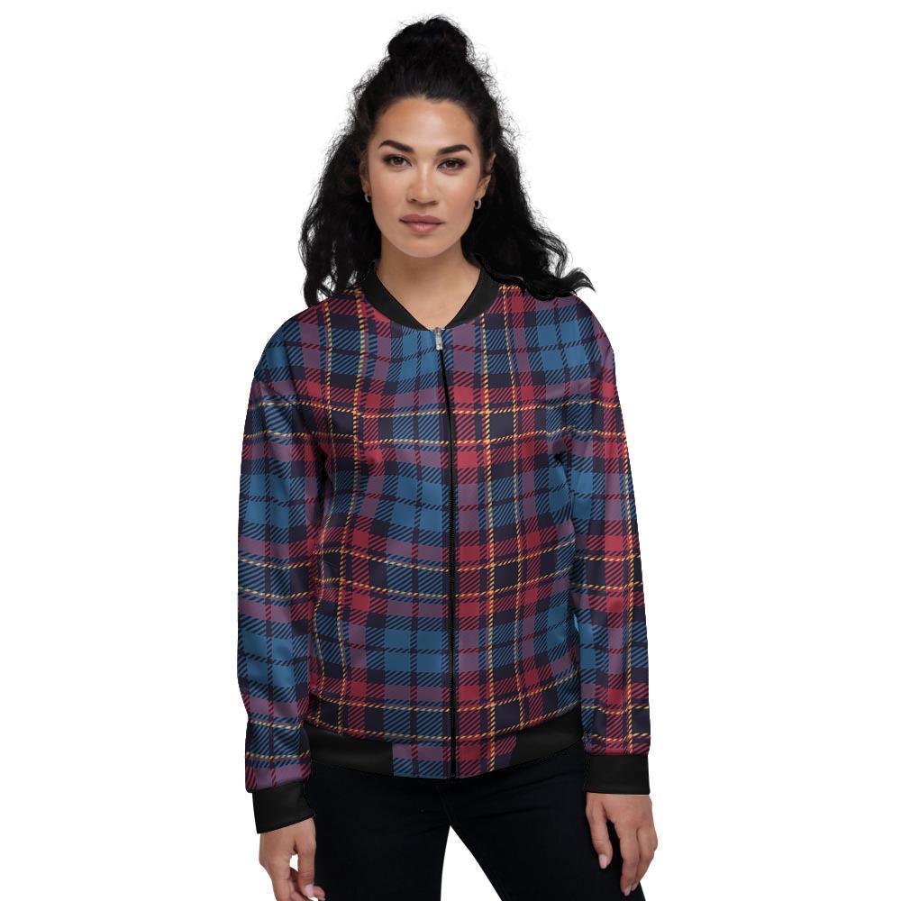 Tartan Red And Blue Plaid Women's Bomber Jacket-grizzshop