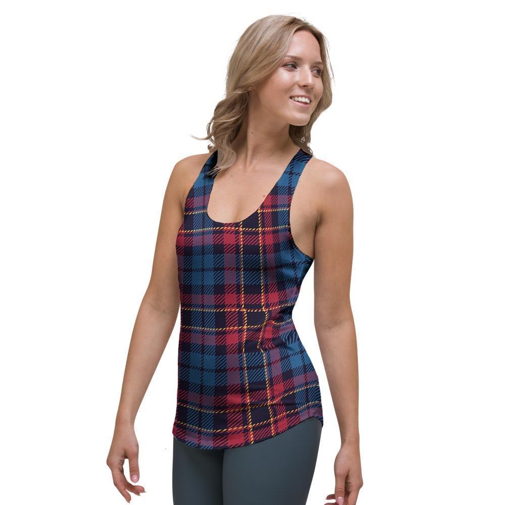 Tartan Red And Blue Plaid Women's Racerback Tank Top-grizzshop