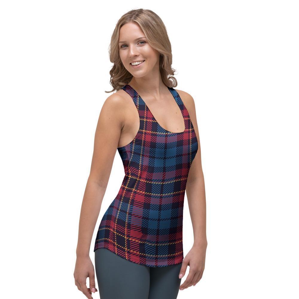Tartan Red And Blue Plaid Women's Racerback Tank Top-grizzshop