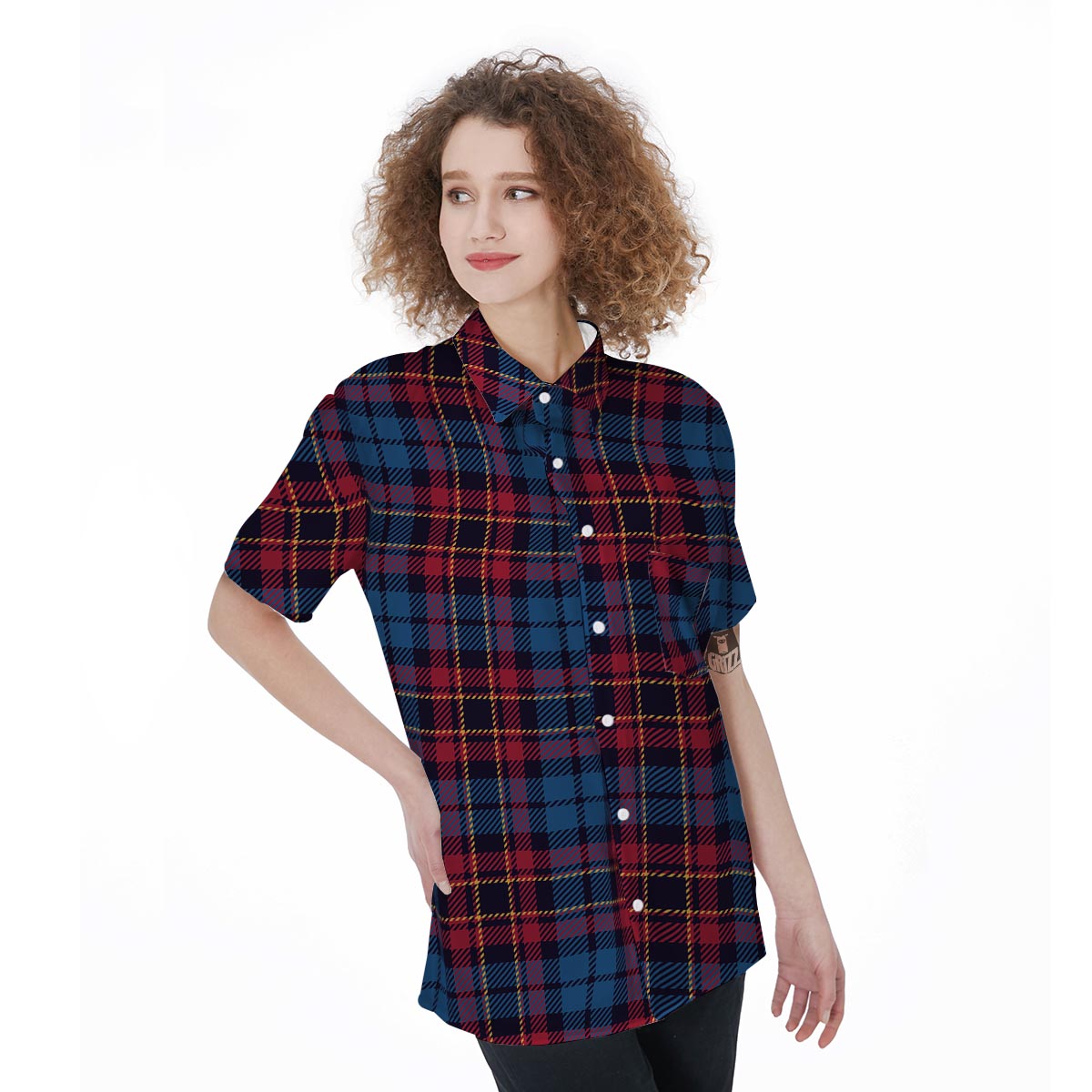 Tartan Red And Blue Plaid Women's Short Sleeve Shirts-grizzshop