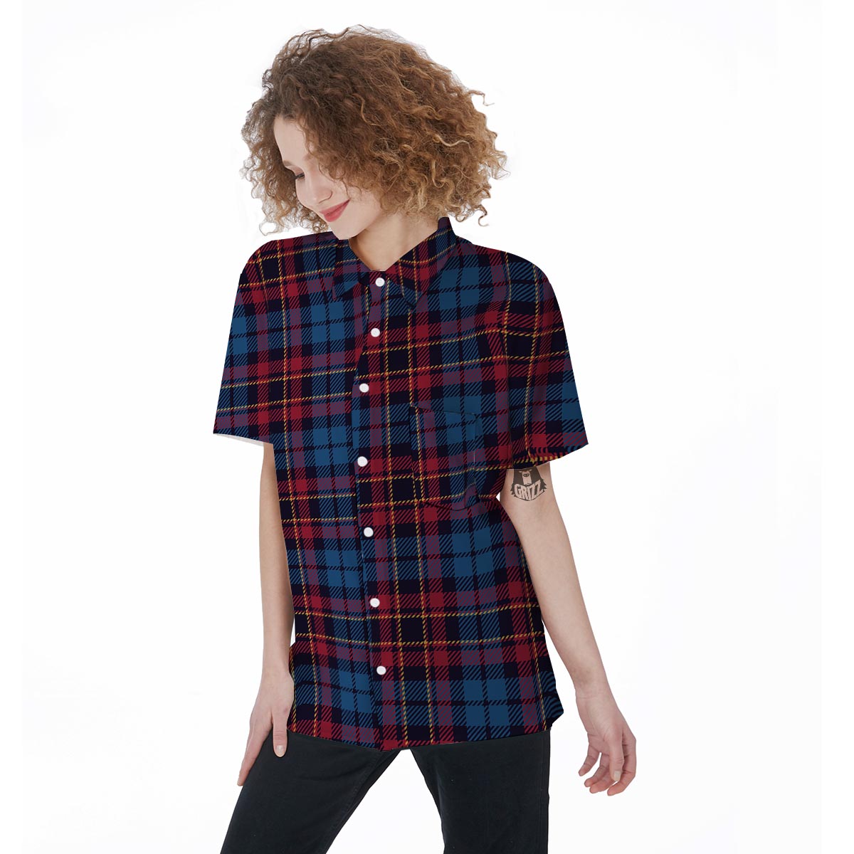 Tartan Red And Blue Plaid Women's Short Sleeve Shirts-grizzshop