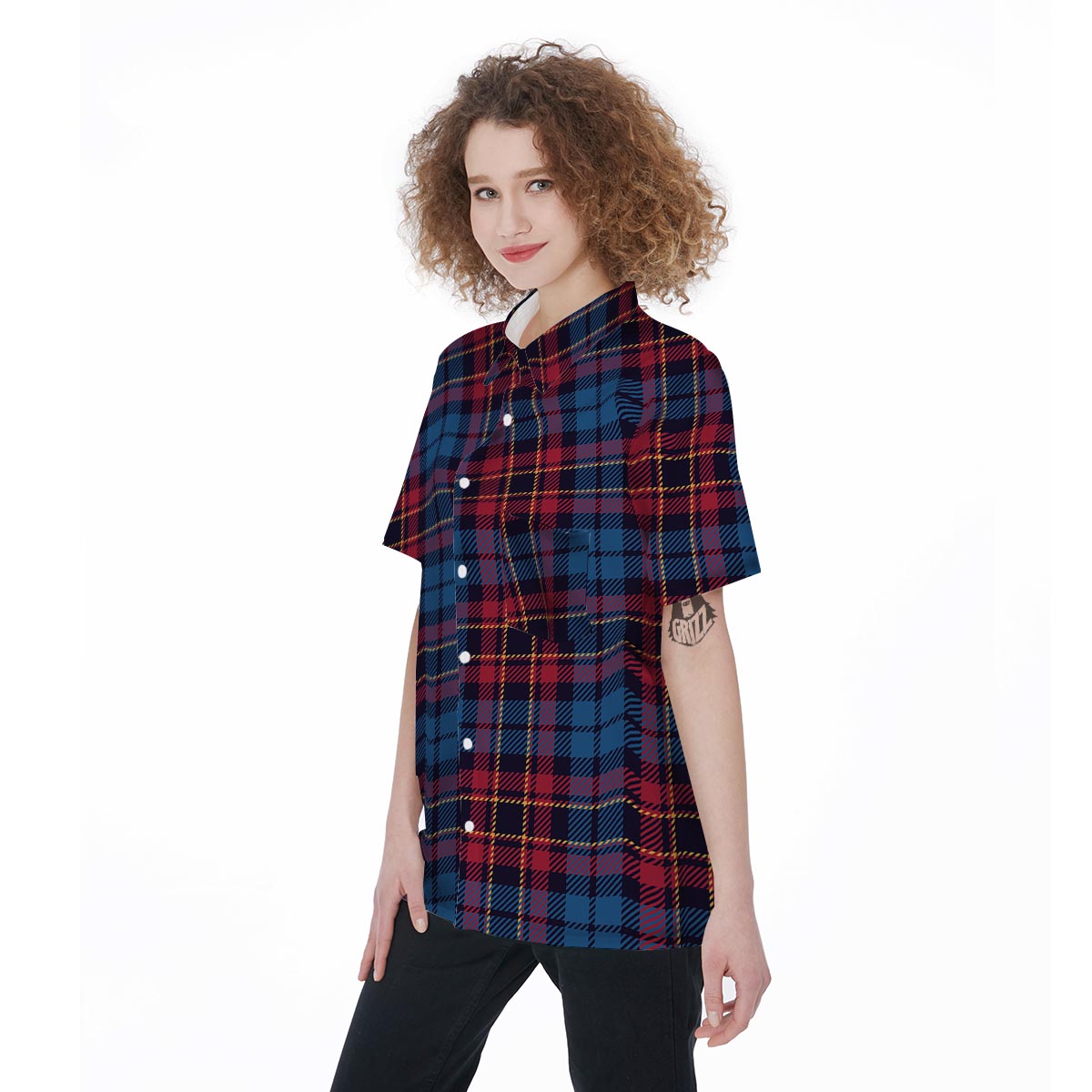 Tartan Red And Blue Plaid Women's Short Sleeve Shirts-grizzshop