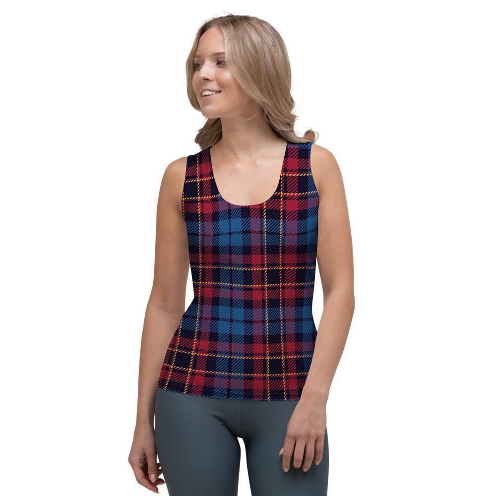 Tartan Red And Blue Plaid Women's Tank Top-grizzshop