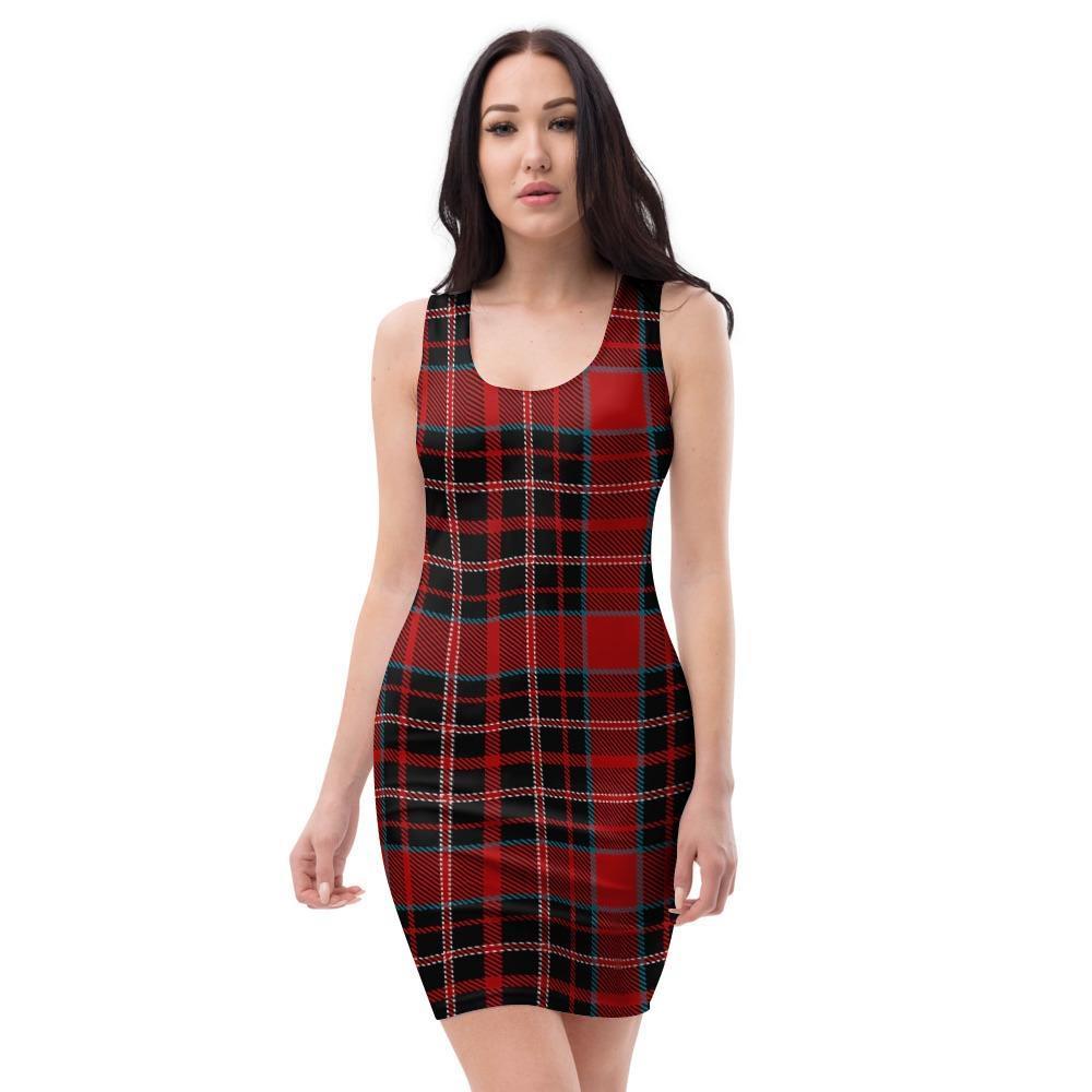 Tartan Red Plaid Bodycon Dress-grizzshop