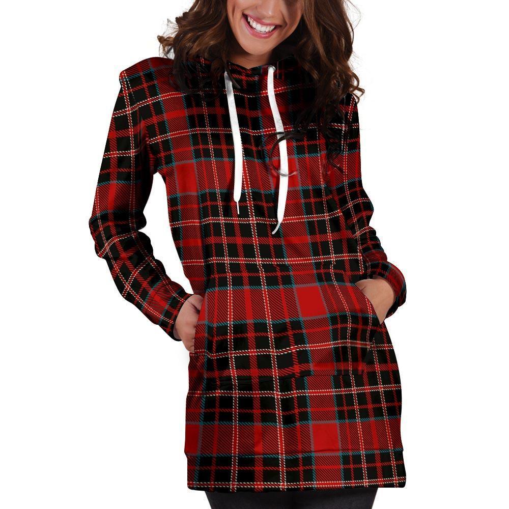 Tartan Red Plaid Hoodie Dress-grizzshop