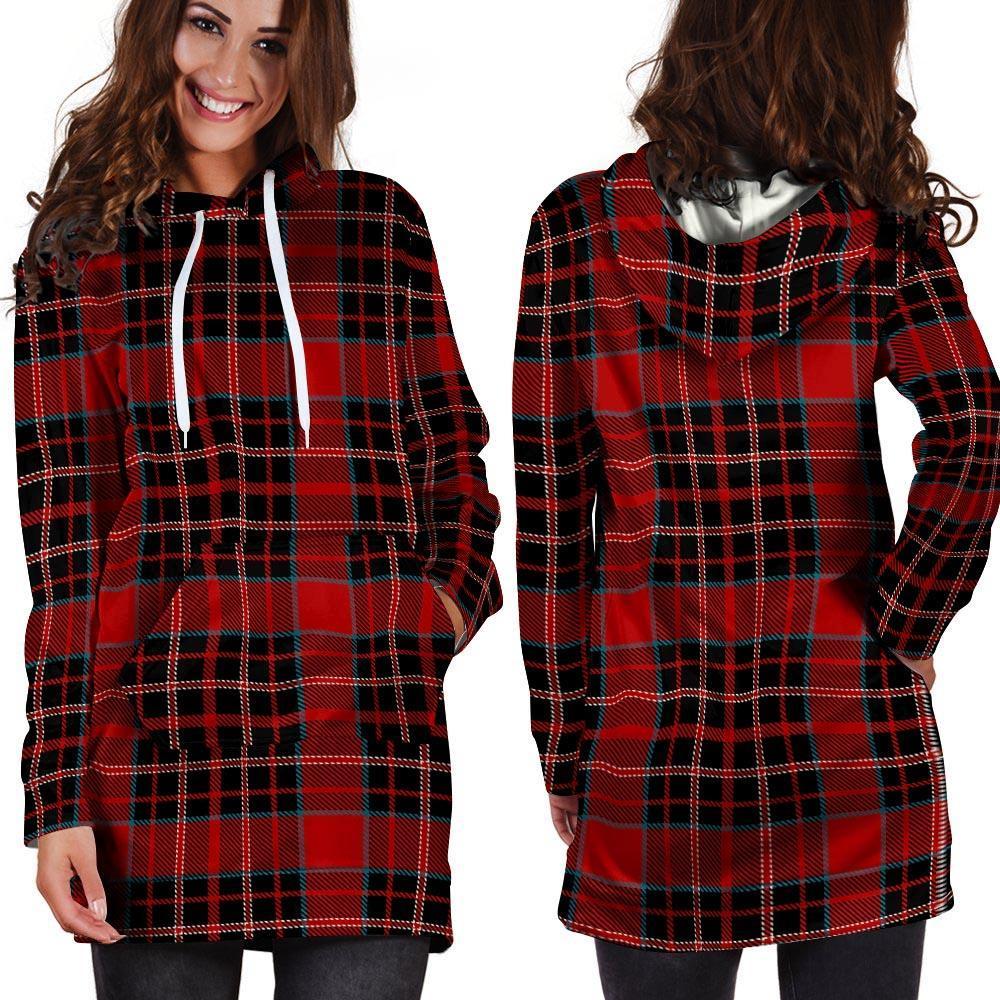 Tartan Red Plaid Hoodie Dress-grizzshop