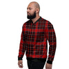 Tartan Red Plaid Men's Bomber Jacket-grizzshop