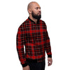 Tartan Red Plaid Men's Bomber Jacket-grizzshop