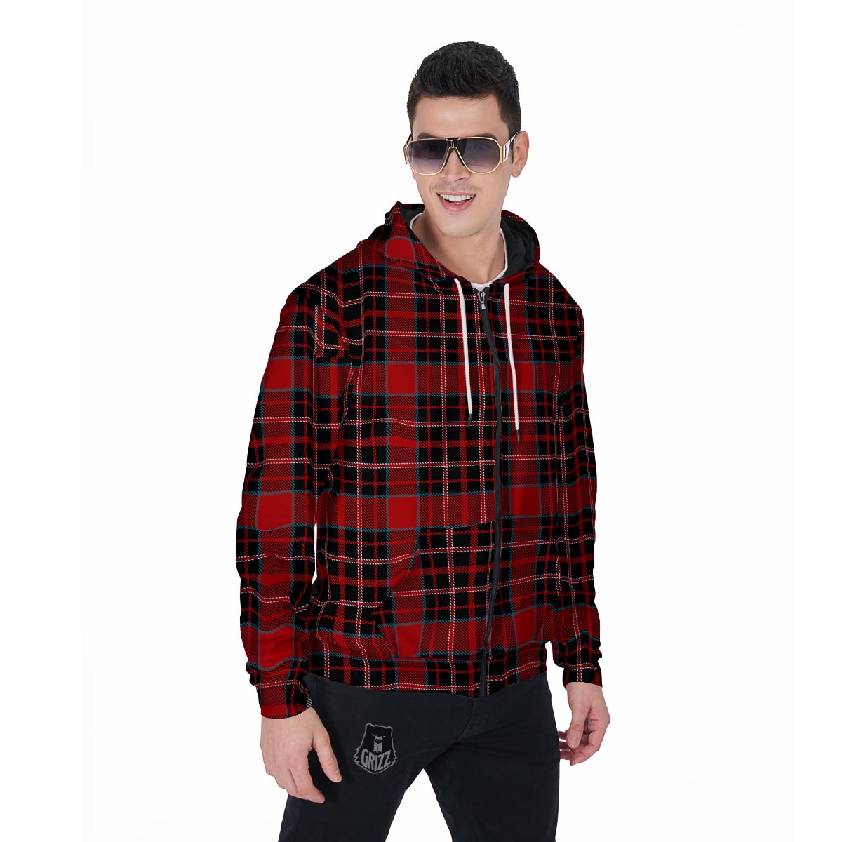 Tartan Red Plaid Men's Zip Up Hoodie-grizzshop