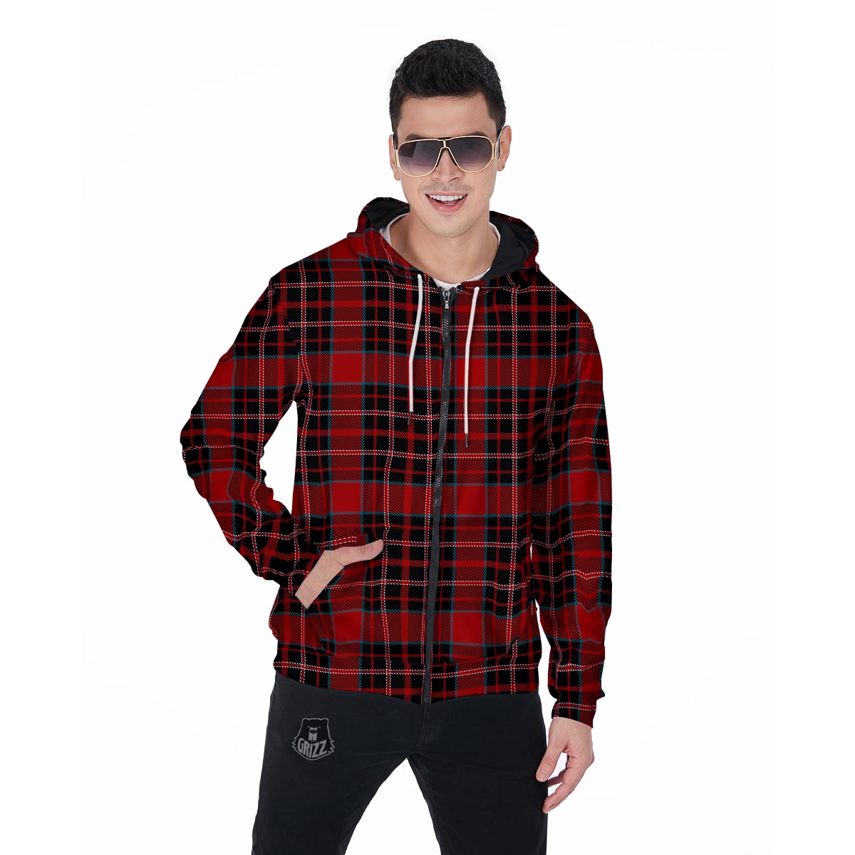 Tartan Red Plaid Men's Zip Up Hoodie-grizzshop