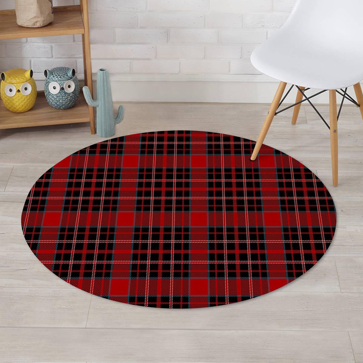 Tartan Red Plaid Round Rug-grizzshop