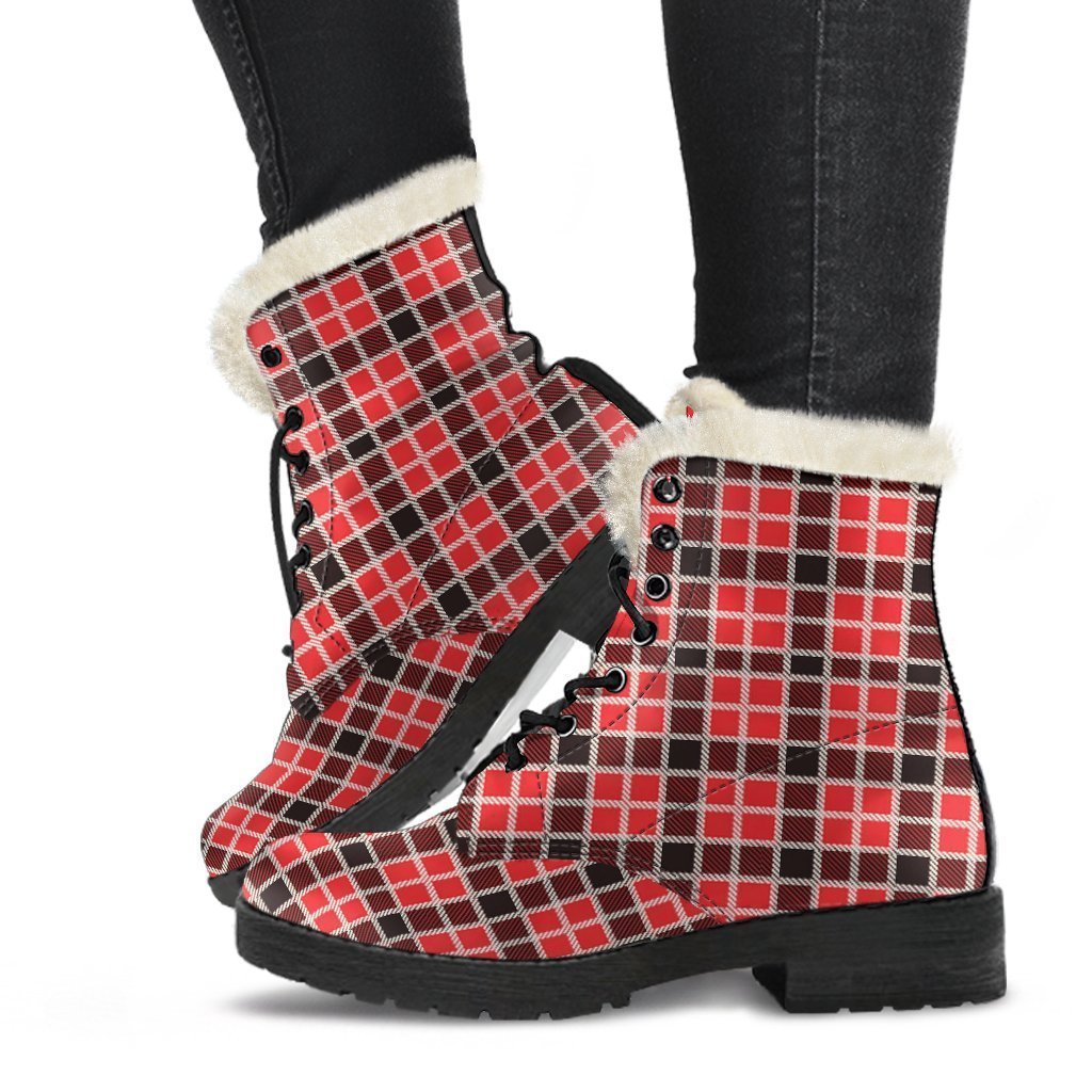 Tartan Red Plaid Scottish Royal Stewart Comfy Winter Boots-grizzshop