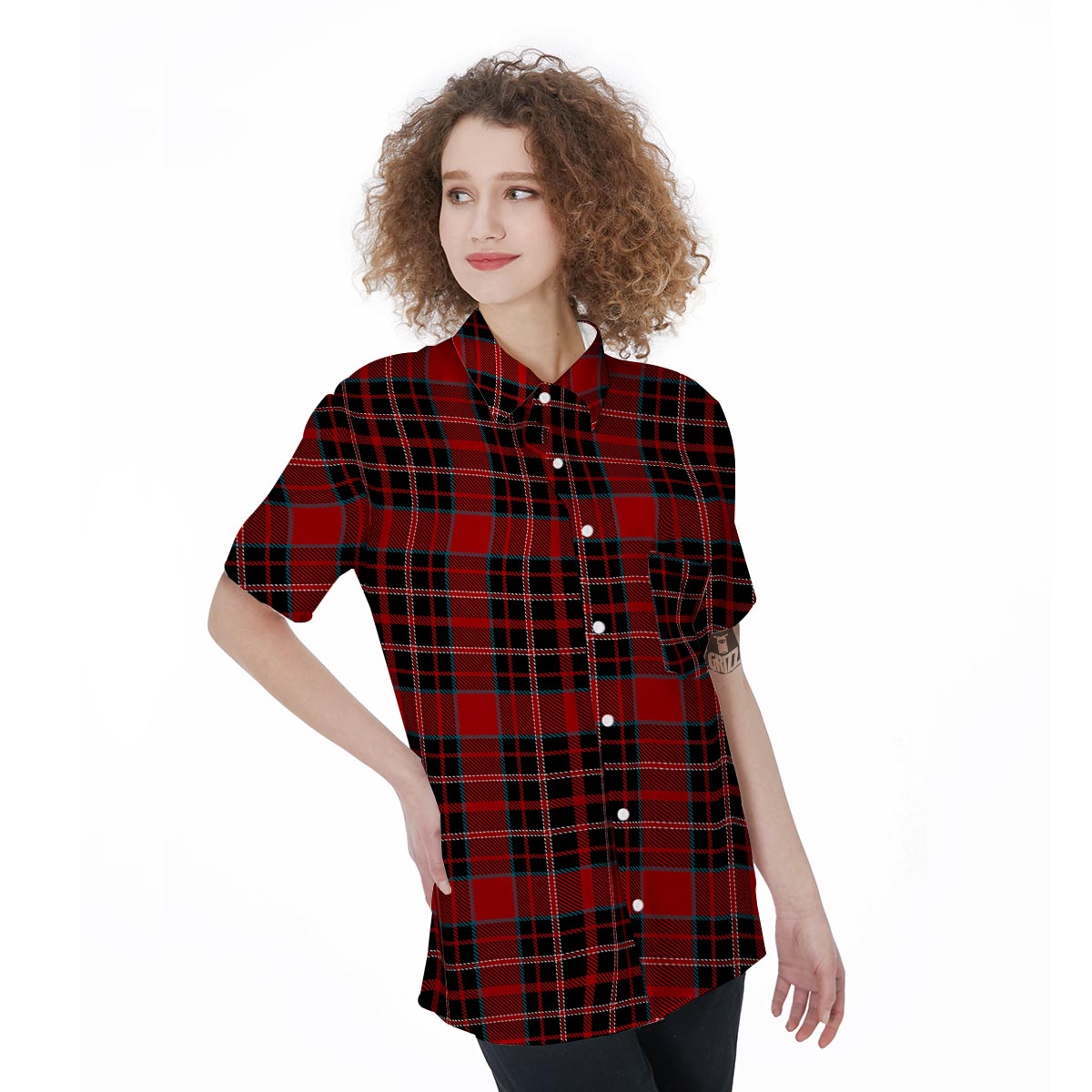 Tartan Red Plaid Women's Short Sleeve Shirts-grizzshop