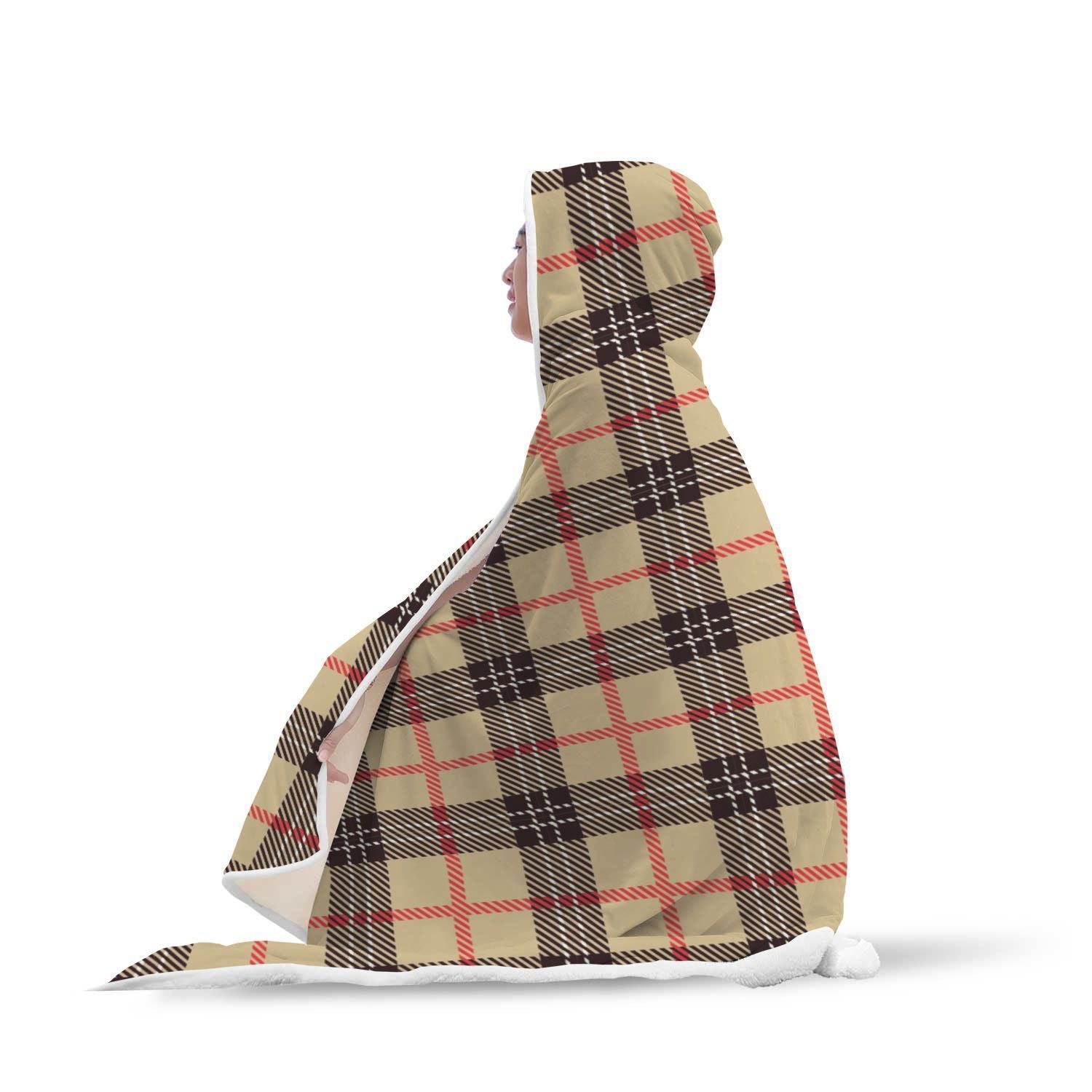 Tartan Scottish Beige Plaids Hooded Blanket-grizzshop