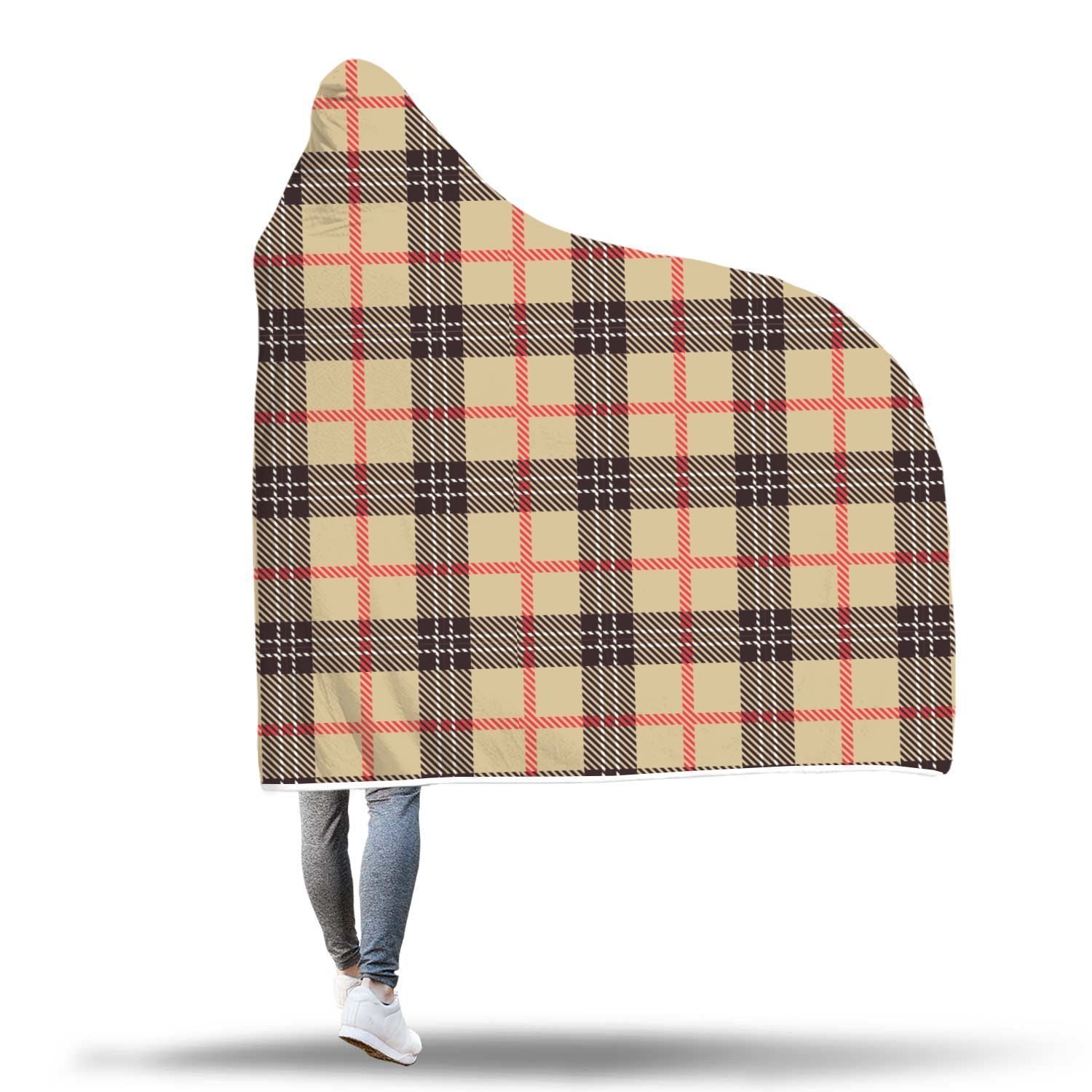 Tartan Scottish Beige Plaids Hooded Blanket-grizzshop