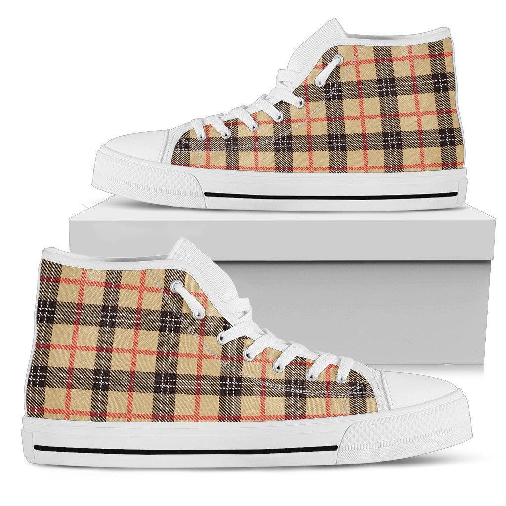 Tartan Scottish Beige Plaids Print Men High Top Canvas Shoes-grizzshop