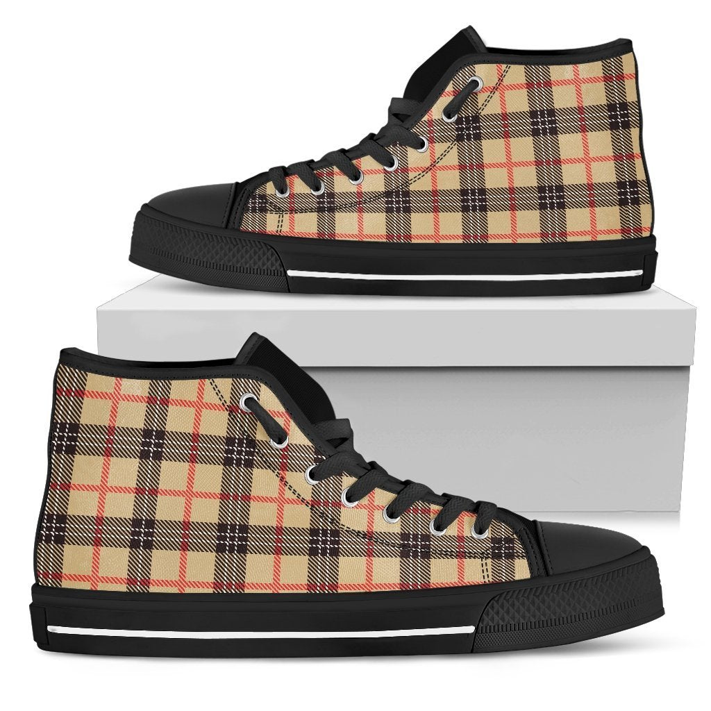 Tartan Scottish Beige Plaids Print Men High Top Canvas Shoes-grizzshop