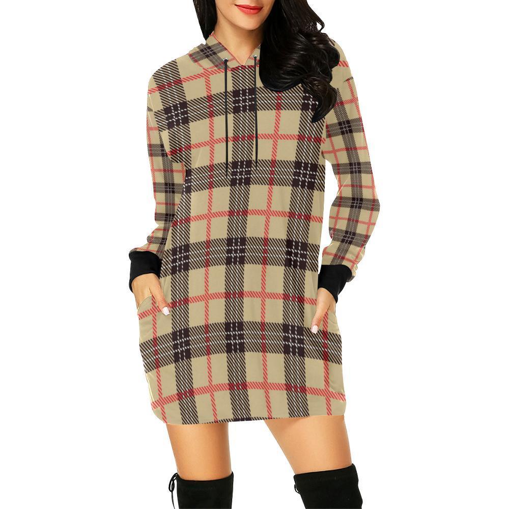 Tartan Scottish Beige Plaids Print Women Hoodie Dress-grizzshop