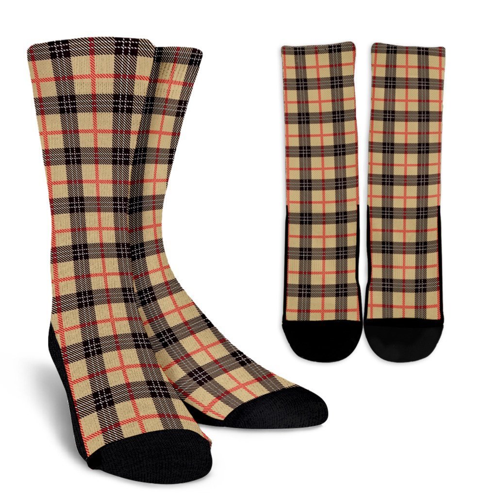 Tartan Scottish Beige Plaids Socks For Men & Women-grizzshop