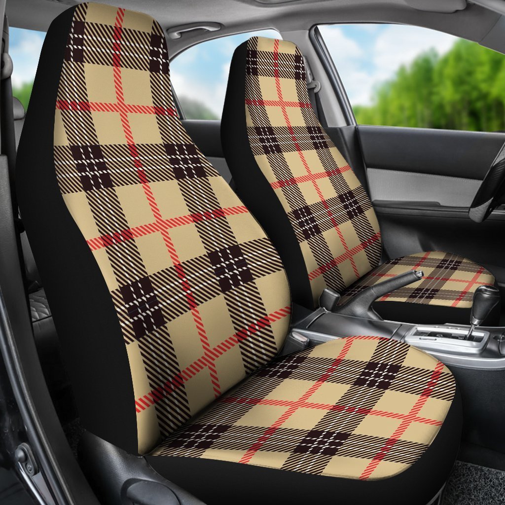 Tartan Scottish Beige Plaids Universal Fit Car Seat Cover-grizzshop