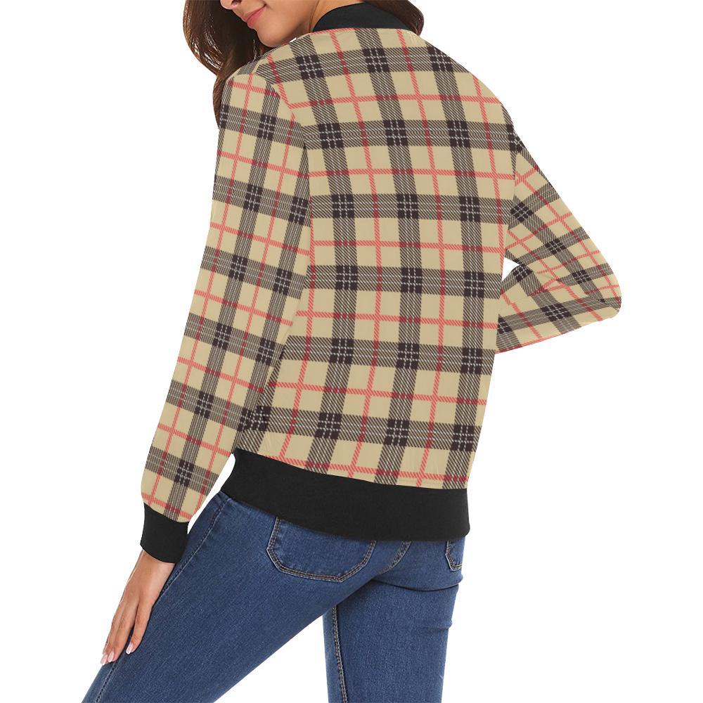 Tartan Scottish Beige Plaids Women Casual Bomber Jacket-grizzshop